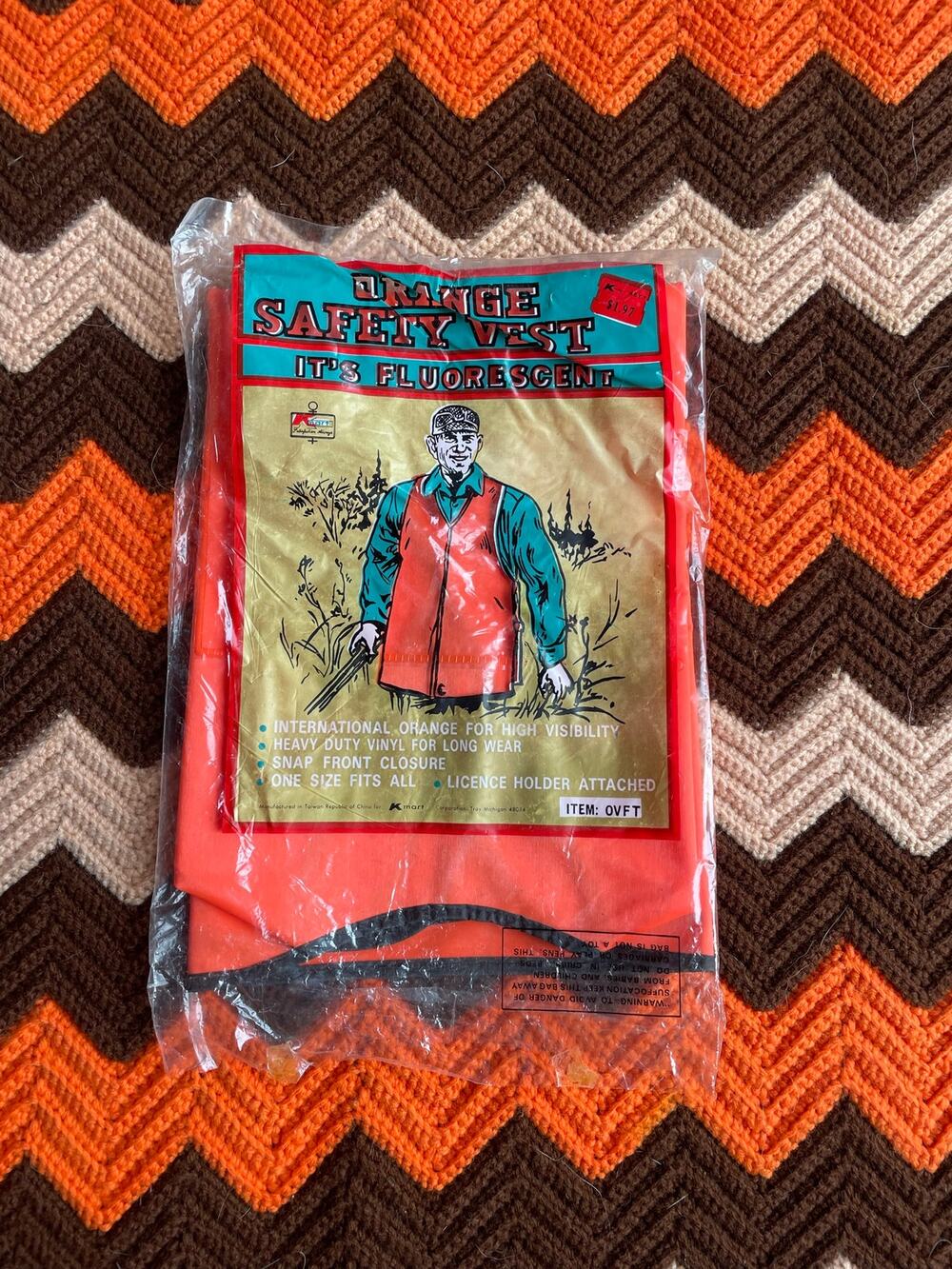 Vintage 70s Kmart Branded Fluorescent Orange Vinyl Safety Vest